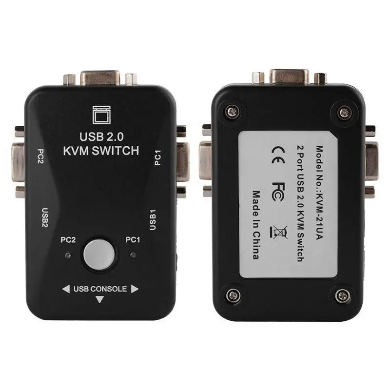 USB KVM Switch 2 Port VGA Switch Box 2 In 1 Out USB 2.0 KVM Mouse Keyboard Switcher HD 1080P Vga Splitter Box Sharing