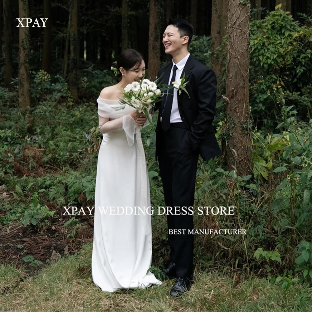 

Простые трапециевидные корейские свадебные платья XPAY с открытыми плечами и длинными рукавами Свадебные платья в пол для фотосессии на заказ 2024