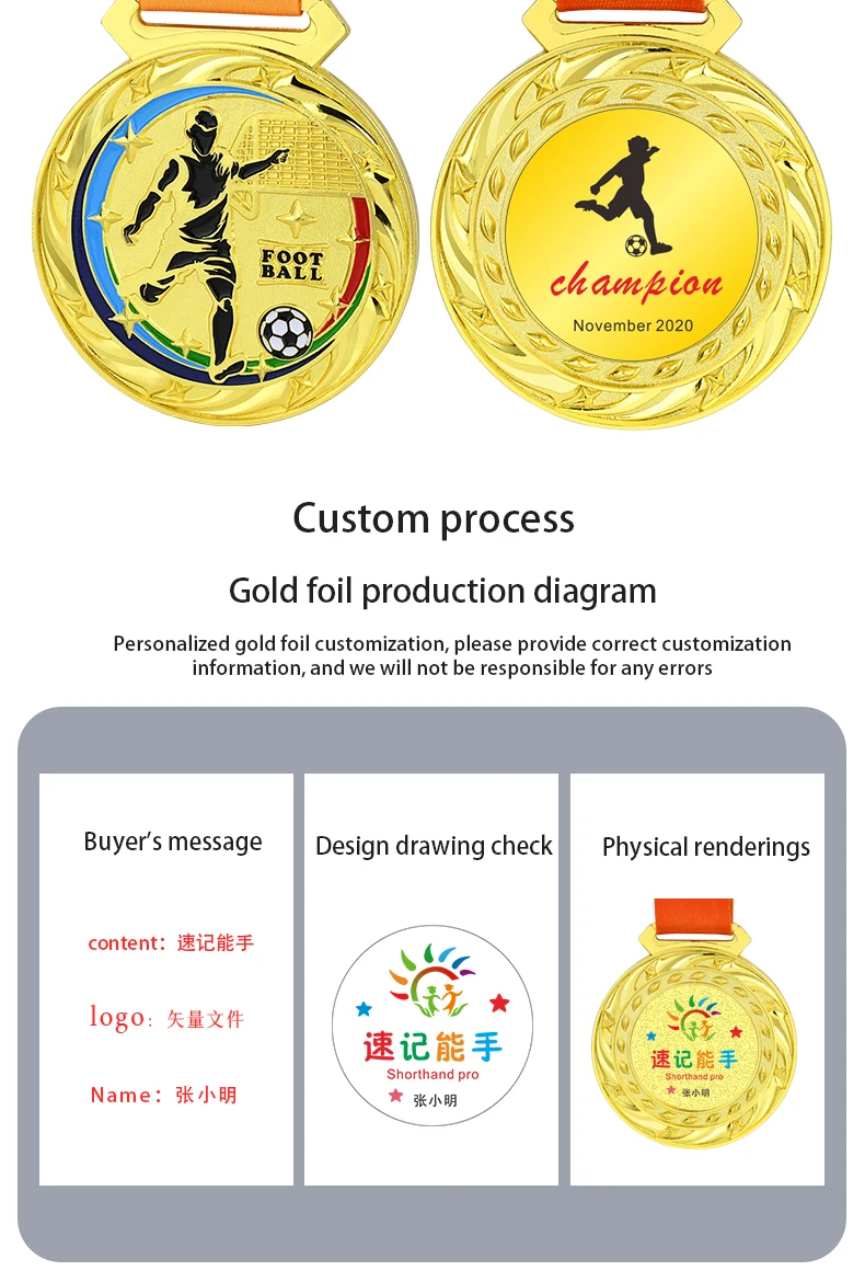 Description Picture 6 of itemSchool Sports Football Competition Medal Games Prizes Gold Silver Bronze Medals Trophy Commemorative Medal for Souvenir Gift