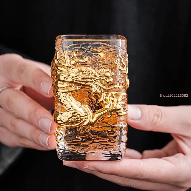 

Квадратная чашка для воды, стеклянная чашка с золотым Драконом, Термостойкие чашки, чашки для завтрака, кофейная кружка, стаканы с молоком, стаканы для вина
