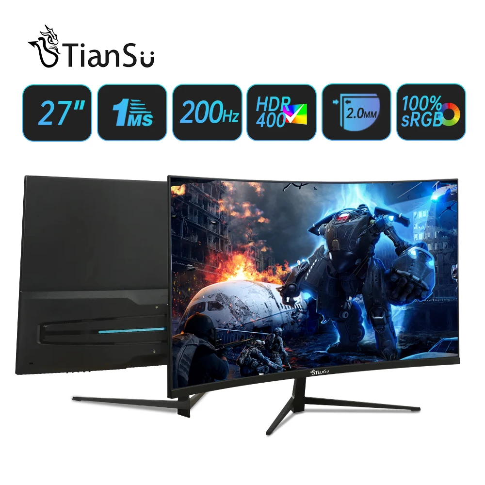 

TIANSU 27 Inch Monitor Curved Display 165HZ 200HZ 2200R 1MS FHD Gaming Monitors for Desktop Computer Screen PC DP 1920 * 1080P