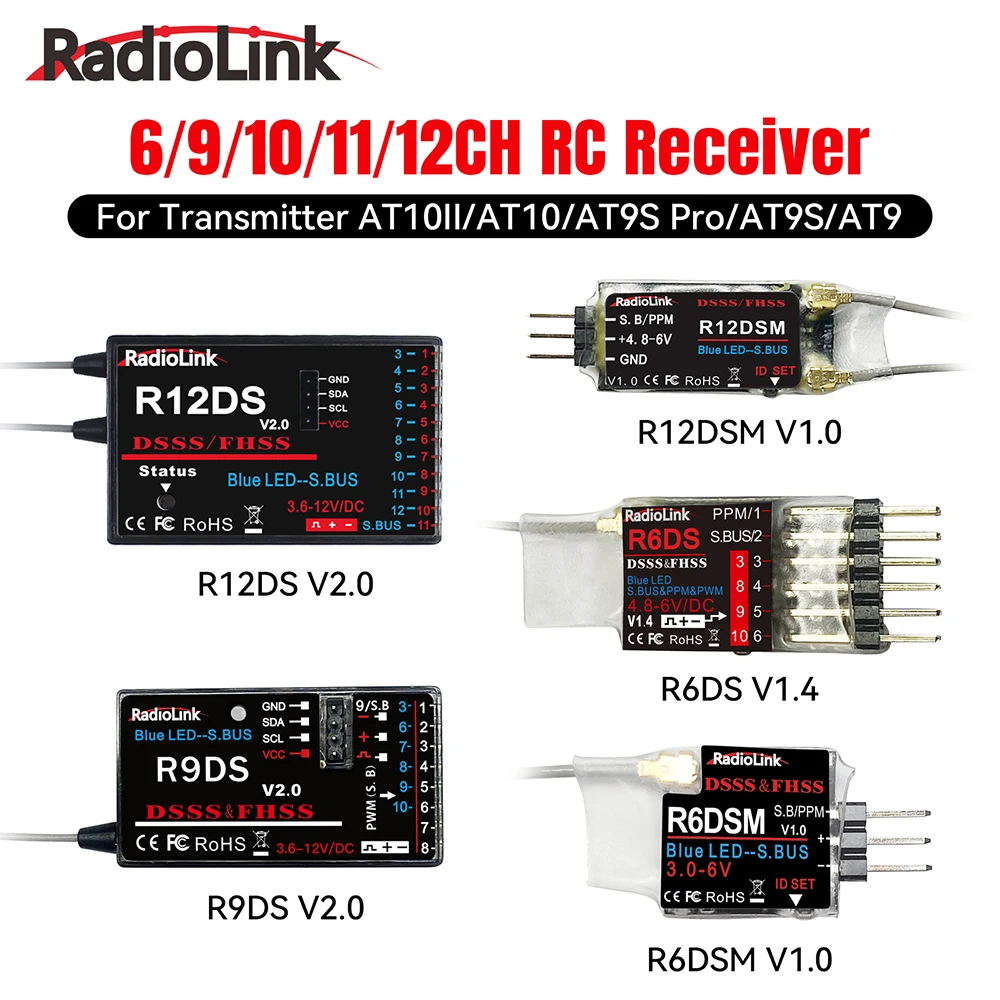 Récepteur RC RadioLink R12DS R9DS R6DS 2.4G 6-12CH pour AT10II/AT9S Pro