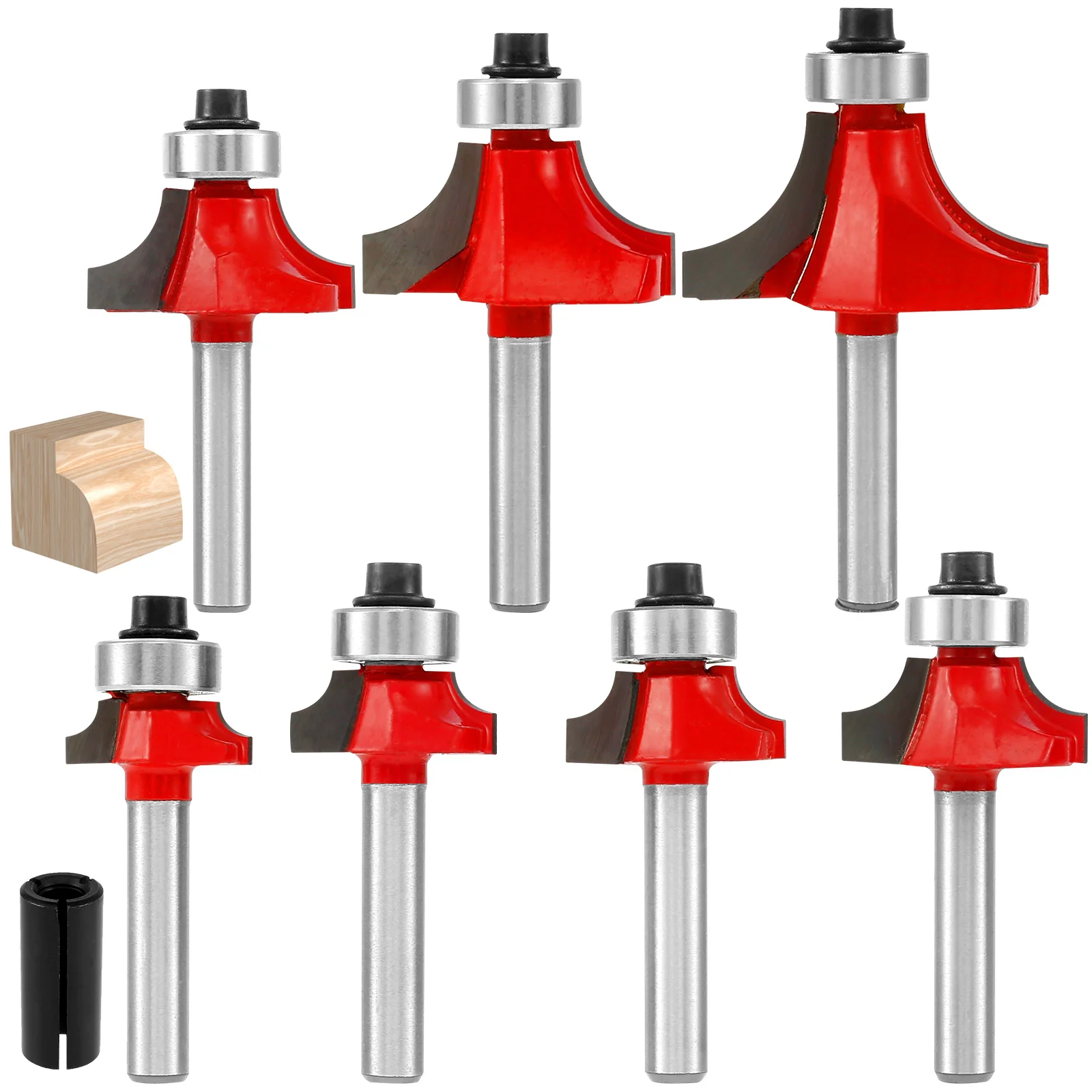 

7Pcs 1/4 Inch Shank Roundover Edging Router Bit Set Carbide Top Bearing Round Edge Router Bit with Router Collett Wear-Resistant