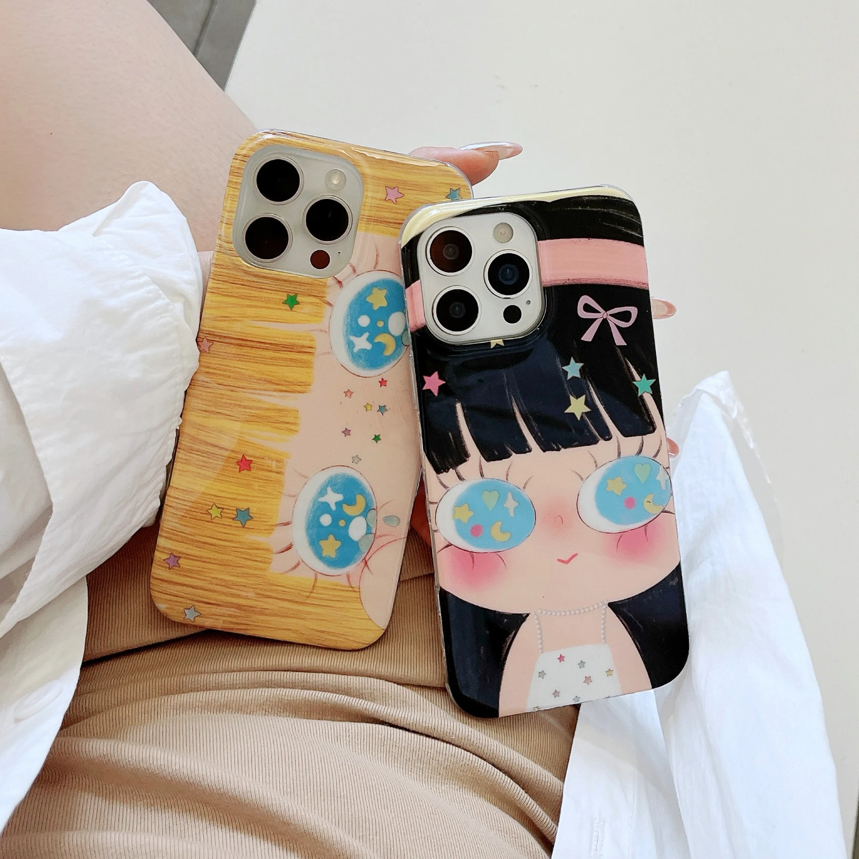 Lovely INS Cartoon Girl Big Glittering Eyes Cute Girly Phone Case