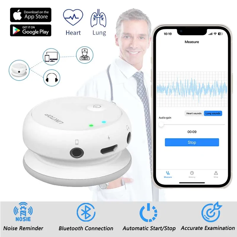 Bluetooth Medical Digital Stethoscope Cardiopulmonary Stethoscope Respiratory Disease Heart Lung Monitoring Telemedicine APP