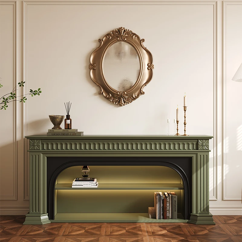 American fireplace TV cabinet villa living room simulated flame solid wood heating French large size fireplace decoration