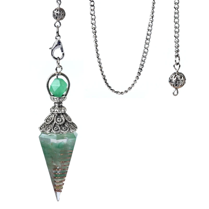 Natural Crystal Agates Pendulum Ornament Three Phases Hexagonal Cone Charms Quartz Amulet Divination Healings