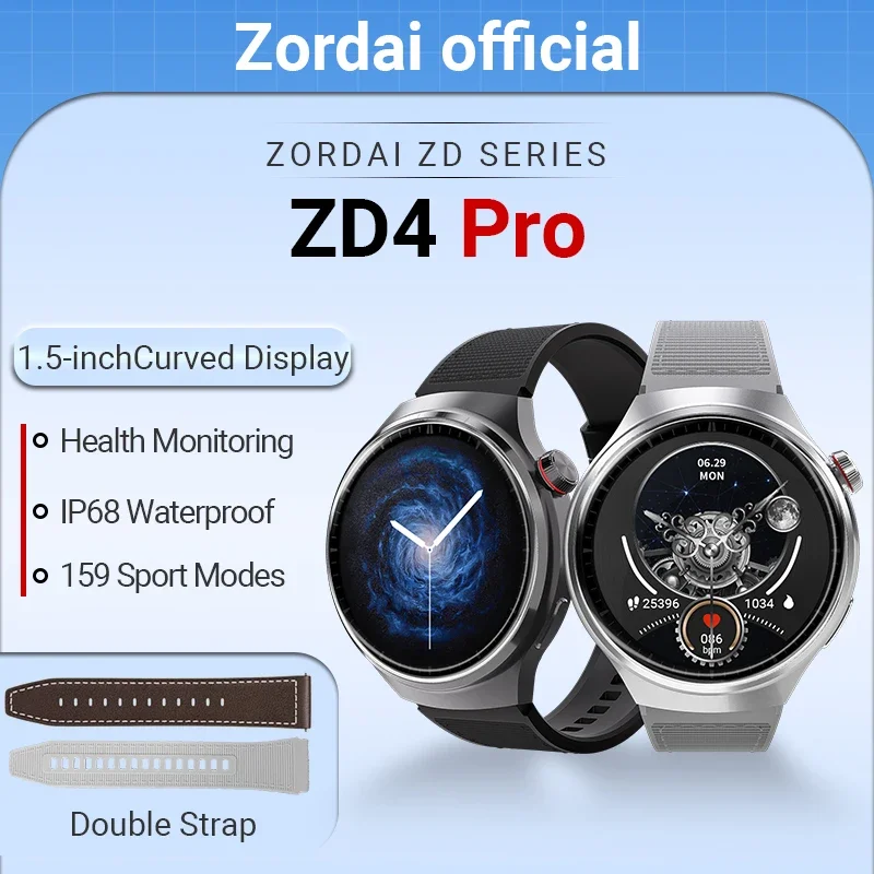 

Смарт-часы Zordai ZD4 Pro с изогнутым экраном 1,5 дюйма, беспроводное зарядное устройство, Bluetooth, звонки, спортивные Смарт-часы для мужчин, IP68, водонепроницаемые, для Huawei