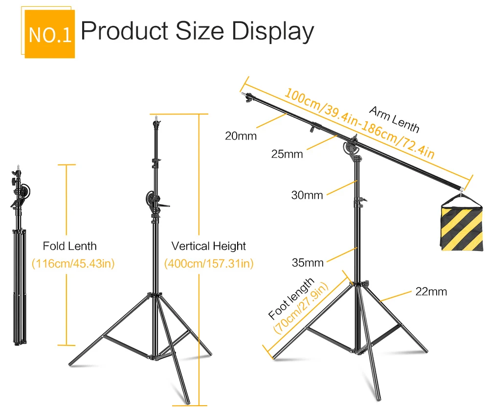 Description Picture 6 of itemMetal Light Stand 2.8M to 4M Photographic Equipment Photography Studio Accessory Kit Retractable Cantilever  With Sand Bag