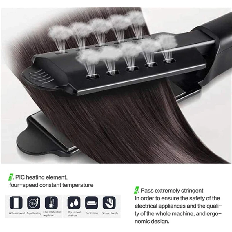 Portable Ceramic Tourmaline Flat Iron Hair Straighten Four-Gear Temperature Setting Professional Steam Hair Straightener Iron 3