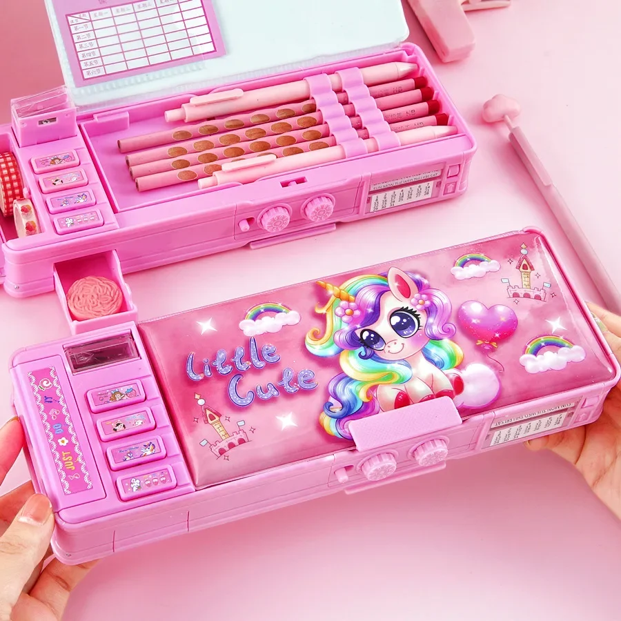 Pencil Cases Stationery Box Transforming Password Lock Automatic Multifunctional Female Pencil Case Children's Stationery Box Primary School Student