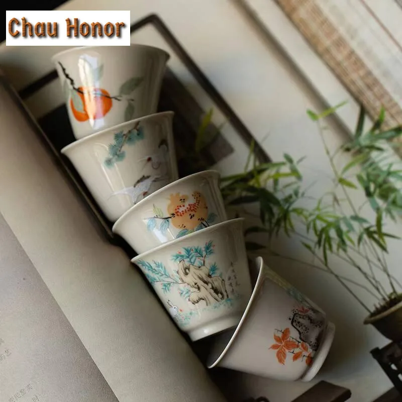 2pc/lot Plant Grey Persimmon Tea Cup Master Cup Tea Cup Tea Cup Household Ceramic Kung Fu Tea Set Single Cup Tea Ceremony30ml