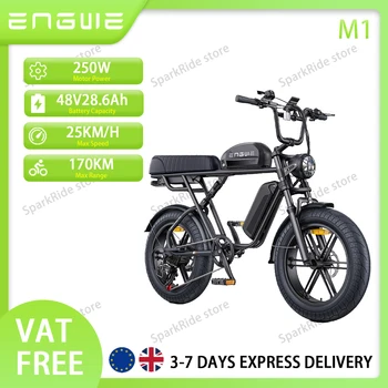 ENGWE M1 Bicicletta Elettrica Stile Moto, Motore 250W, Batteria Doppia 48V 28.6Ah, Velocità 25KM/h, Autonomia Massima 170KM, per Tutti i Terreni