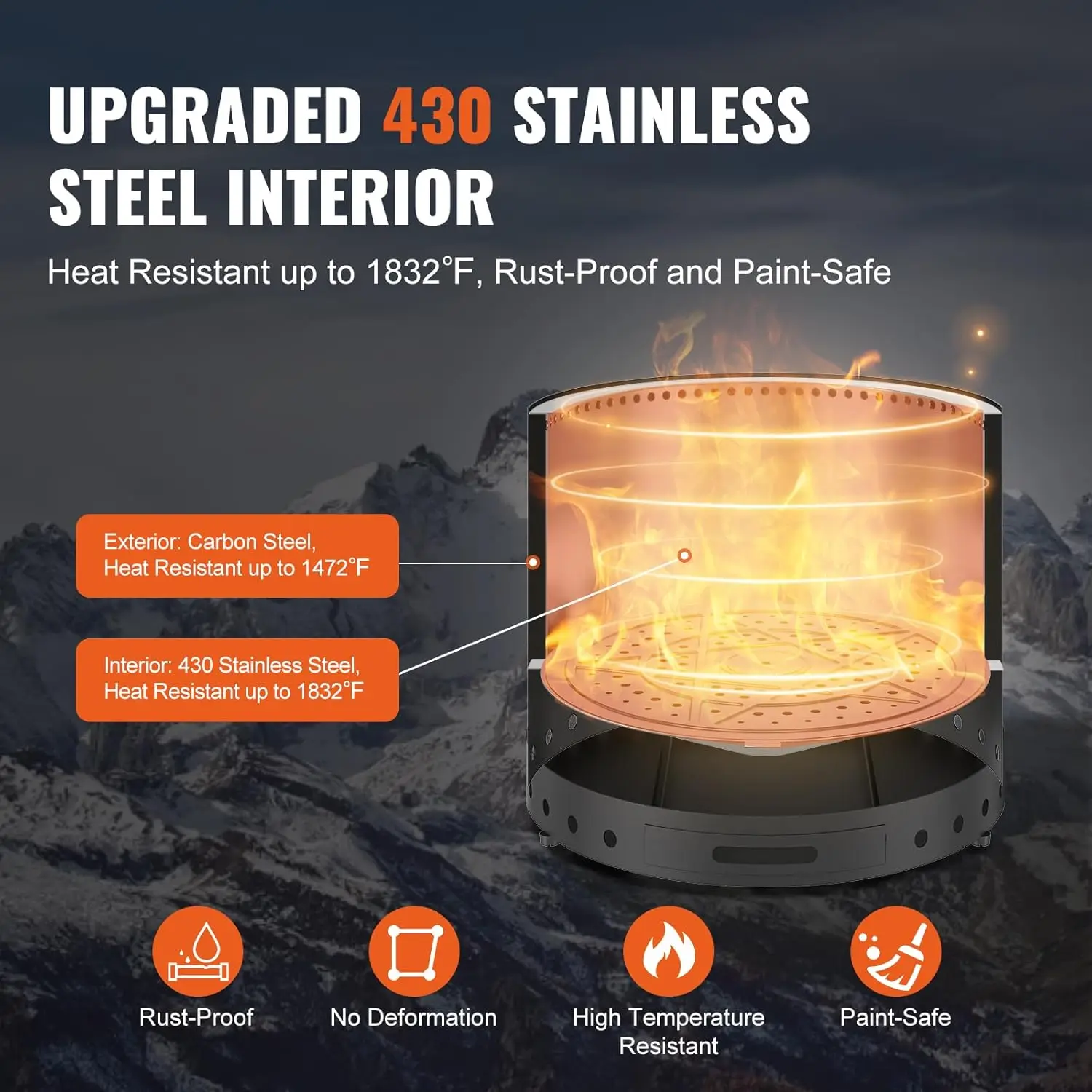 28 inch Smokeless Fire Pit Stove Bonfire, Wood Burning Fireplaces with Removable Ash Pan, SUS430 Stainless Steel