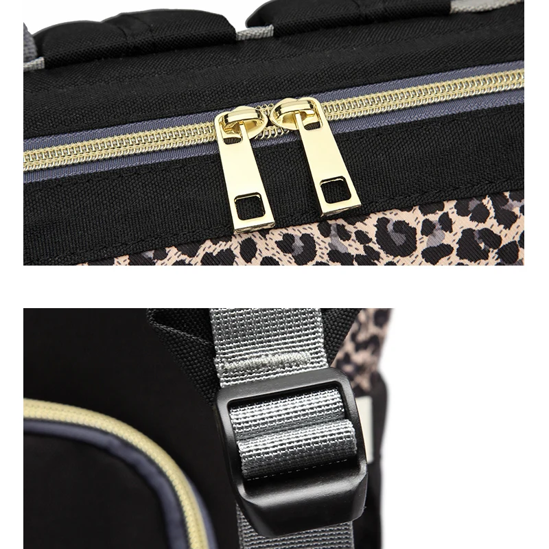 LEQUEEN Leopard Print Women Backpacks Multifunction Ladies Shoulder Backpack Large Capacity Mommy Bags Baby Changing Diaper Bags 4