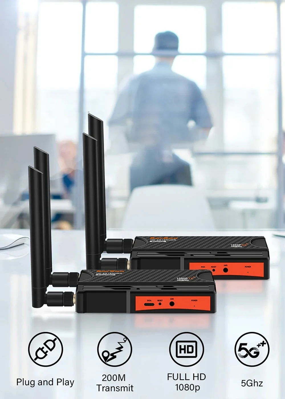 Wireless Video Adapter 200m Wireless Extender 1 2 3 4 Screen Share 250m Wireless HDMI Video Transmitter and Receiver for STB Camera PS4 Laptop PC To TV