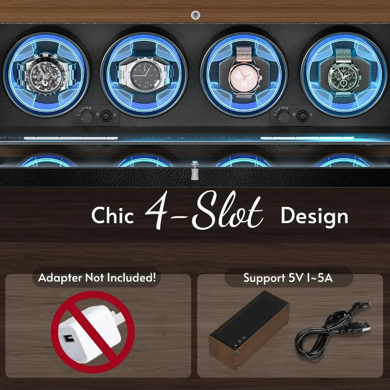 Automatic Watch Winder Box for Luxury Timepieces with 4 Slots, Ultra Quiet Japanese Mot... - SKU LAWW1120 - UGI Packaging