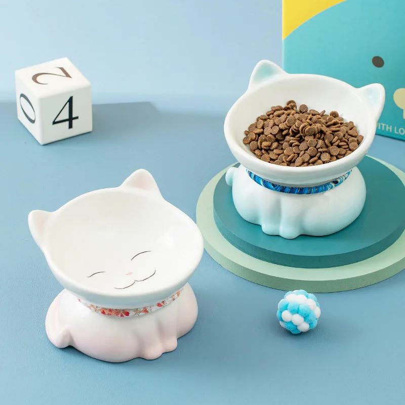 

Ceramic Cat Bowl Oblique Mouth And Tall Cat And Dog Drinking Water And Food Bowl Anti-Overturning Cat Food Bowl Pet Supplies