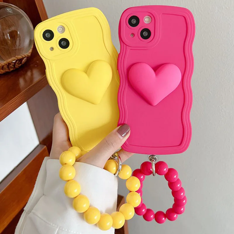 

Heart Wrist Ring Chain Liquid Silicone Waves Phone Case For Huawei P30 Lite P30Pro P20 P40 P50 Mate 50 40 30 Pro Y9S Soft Cover