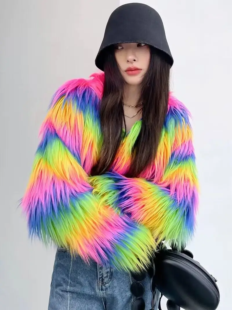 Shaggy Rainbow Faux Fur Coat 1