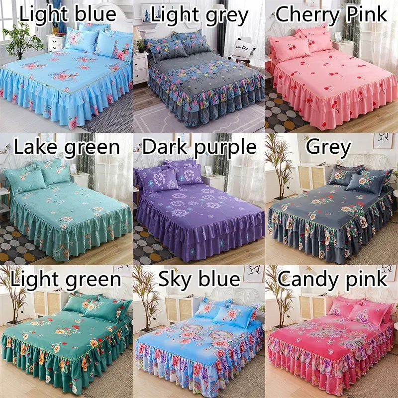 Ruffle Skirt Bedspread Home Textile Printed Bed Skirt Bedroom Coverlets Bedspreads Sheets Dust Cover Bedding  3PCS/Set