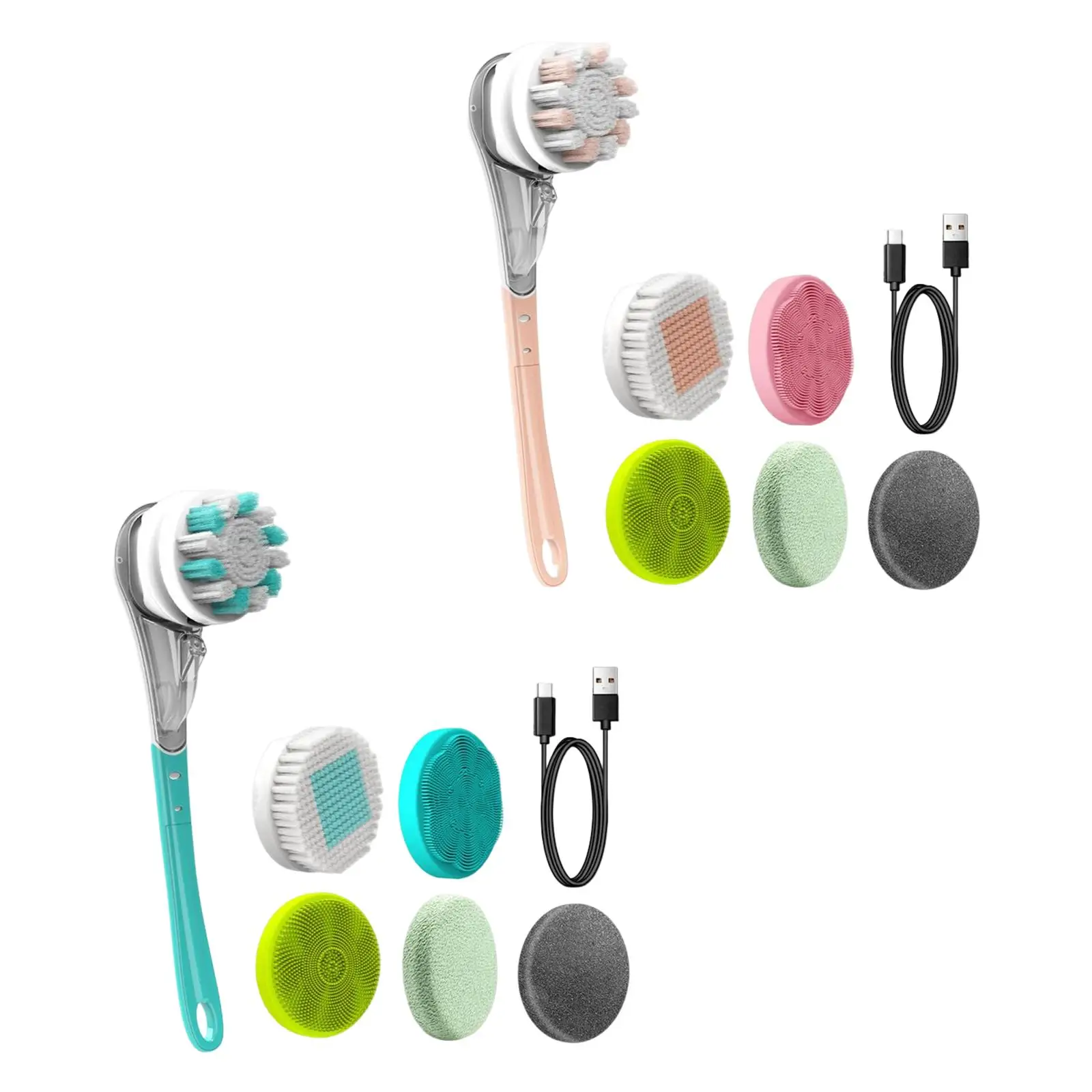 Electric Body Brush Scrubber Rechargeable with Long Handle Cordless Spinning Skin Brush for Deep Cleaning Exfoliating Showering