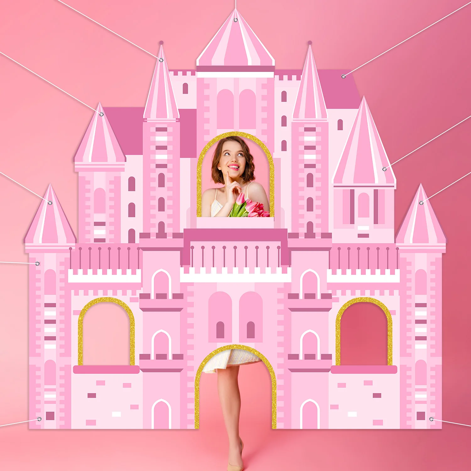 핑크 공주 성 파티 포토 부스 소품 공주 사진 배경 핑크 로얄 캐슬 생일 파티 용품 공주 테마