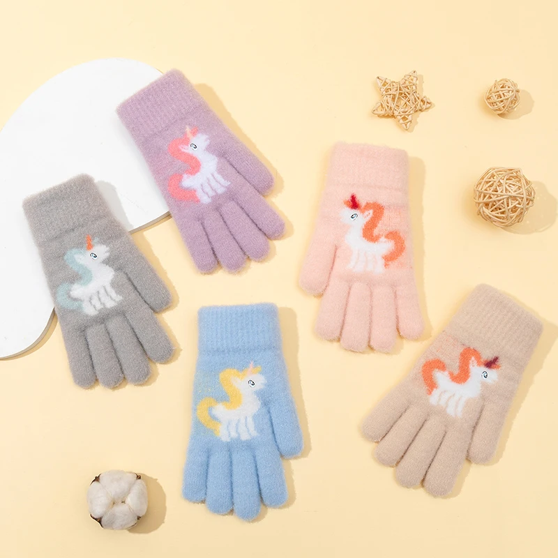 Cartoon Unicorn Cute Baby Warm Winter Children's Gloves Full Finger Boys Girls Mittens Gloves 5-10Years Old winter gloves baby mittens