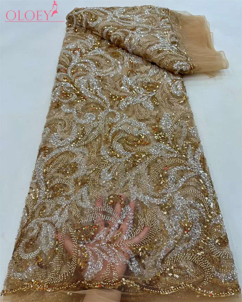 

High-End Luxury French Embroidery Heavy Groom Lace Fabric African Nigerian With Sequin Fabric For Wedding Dress Party
