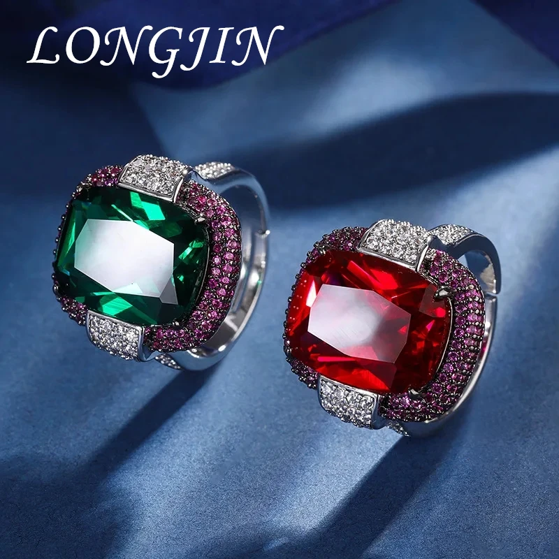 

2024 Vintage 12*16MM Ruby Emerald Rings Lab Diamond Wedding Bands Gemstone Cocktail Party Fine Jewelry Female Anniversary Gifts