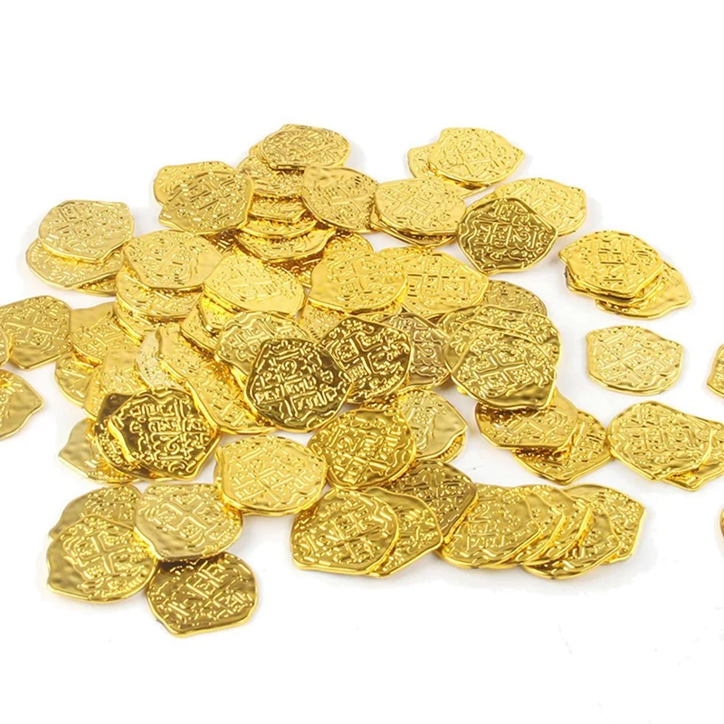 B05B-900 Pcs Plastic Gold Coins Pirate Coins Kids Play For Pirate Party Treasure Chest Games Tokens Toys Cosplay
