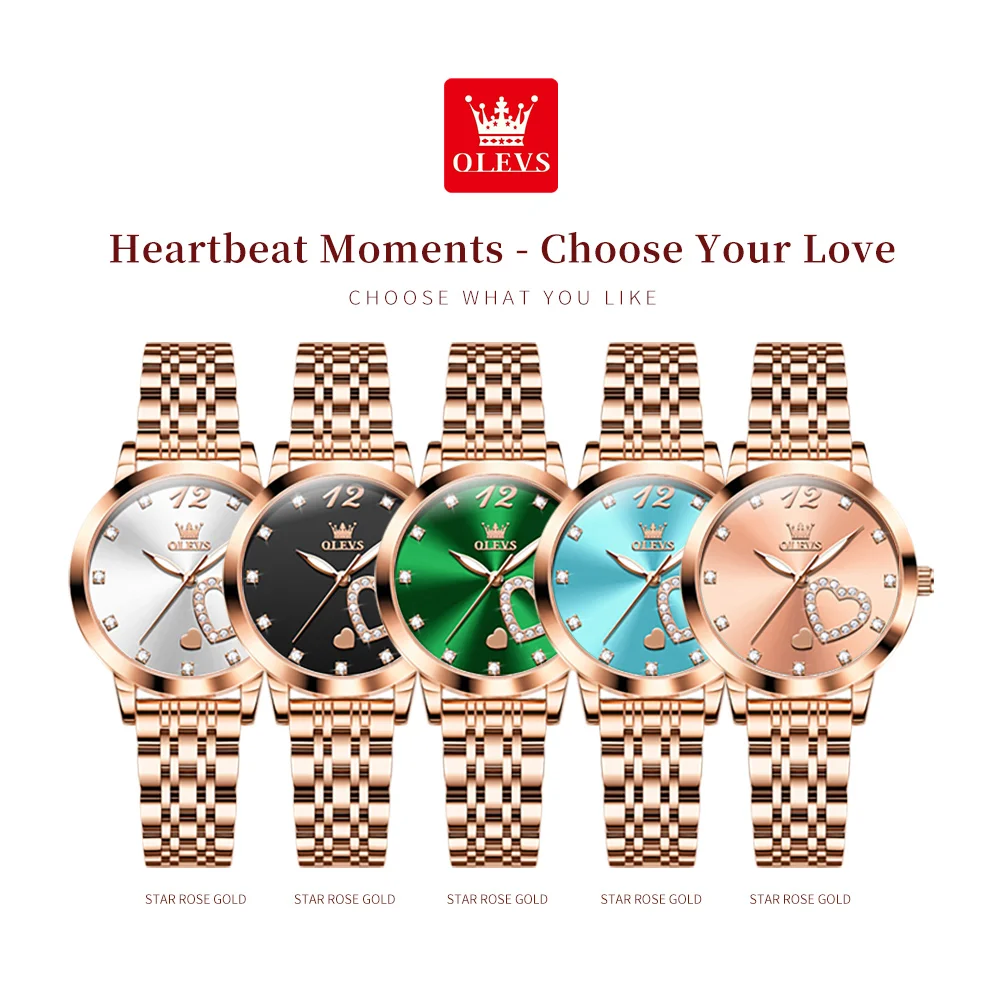 OLEVS Elegant Love Diamond Inlaid Women's Quartz Watch with Steel Band