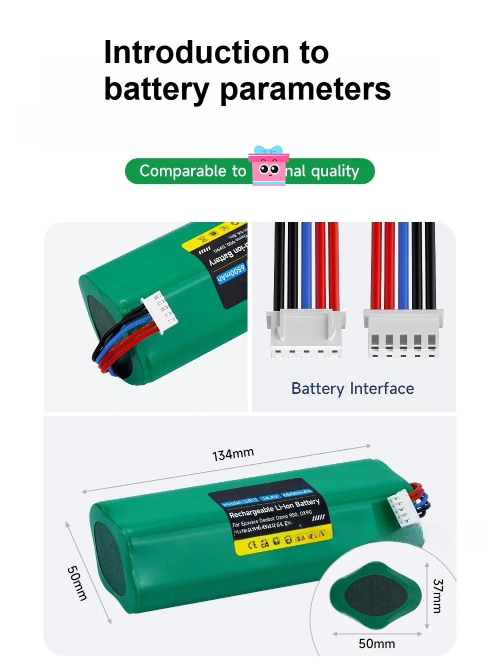 14.4V 6500mAh for Ecovacs T5 T8 T9 X1 950 DX93 DX96 DLX11 Robotic Vacuum Battery