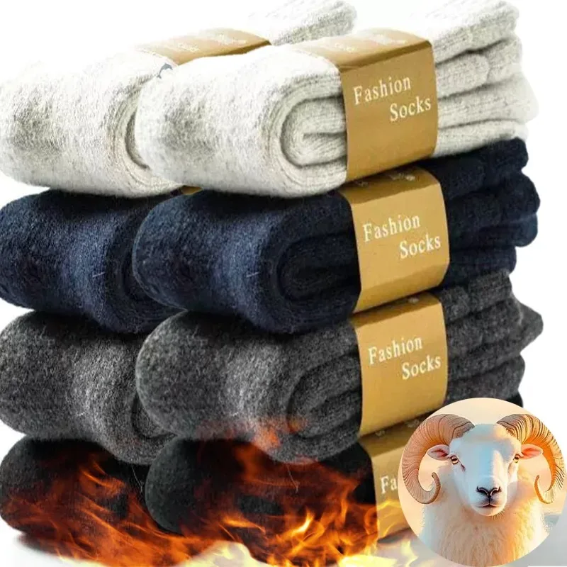 Merino Wool Socks Male Unisex Winter Warm Thermal Cashmere Socks Fleece Terry Loop Middle Tube