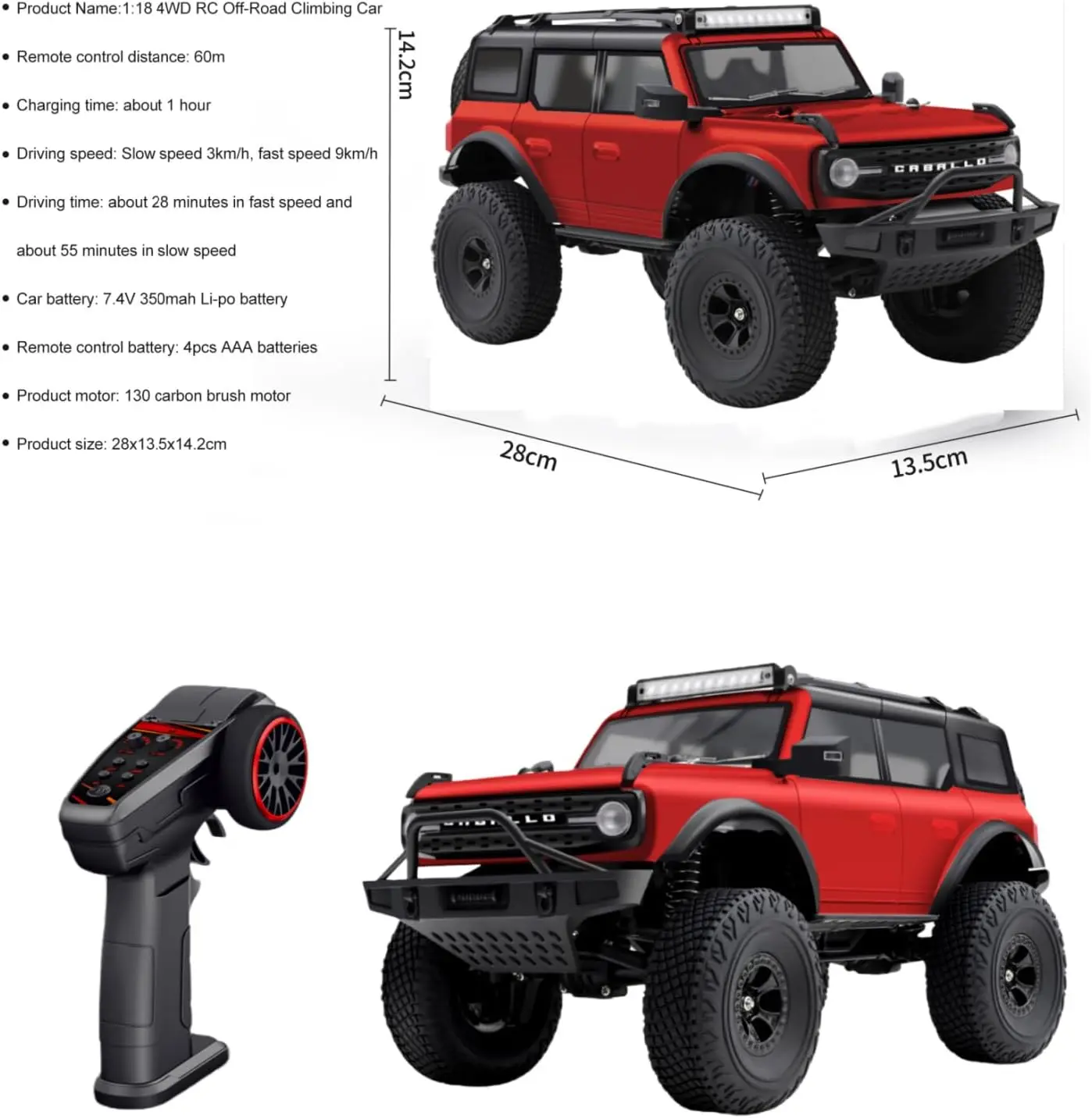 Crawler RC 4x4 1:18 Électrique - Voiture Tout-Terrain Radiocommandée