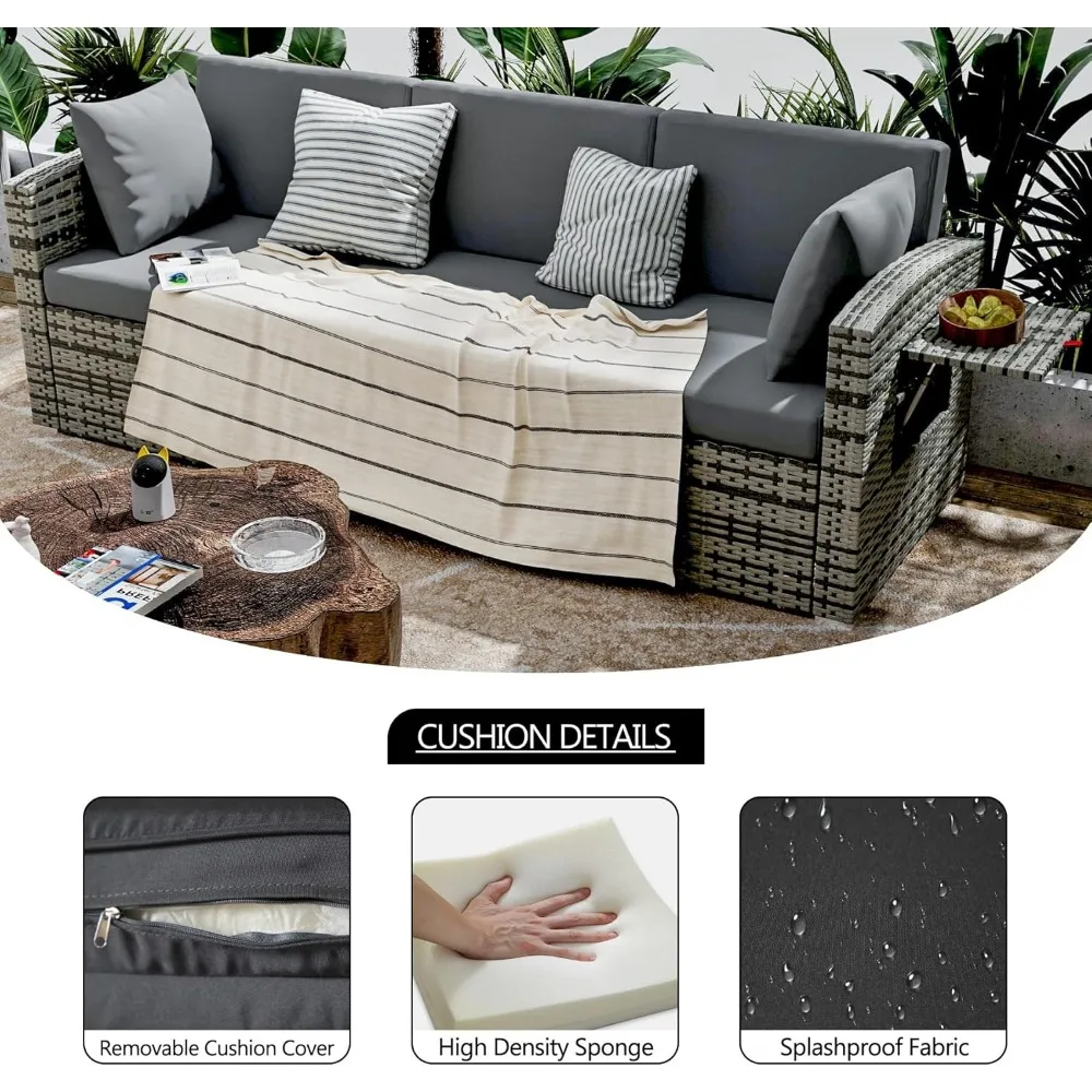 3 Pieces Patio Furniture Set, PE Rattan Sectional Sofa with Cushions, All-Weather Wicker Modular Couch, Outdoor Conversa 6