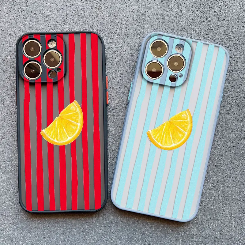 Retro Lemon Pink Blue Striped Shockproof Phone Case Cover