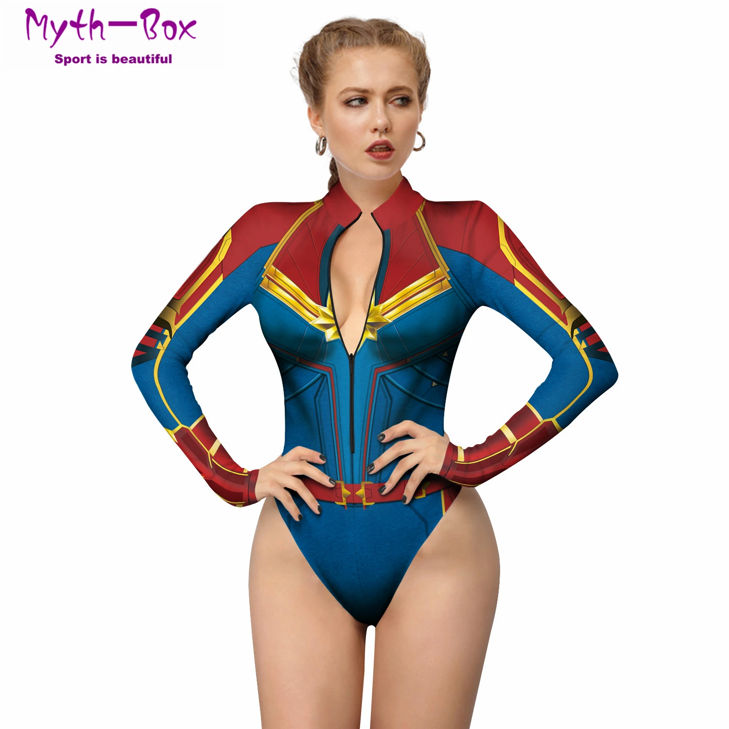 Women One Piece Swimsuit Superhero Print Long Sleeve Swimwear Zipper Jumpsuits Beach Wear Surfing Tops Quick Dry Bodysuit Female