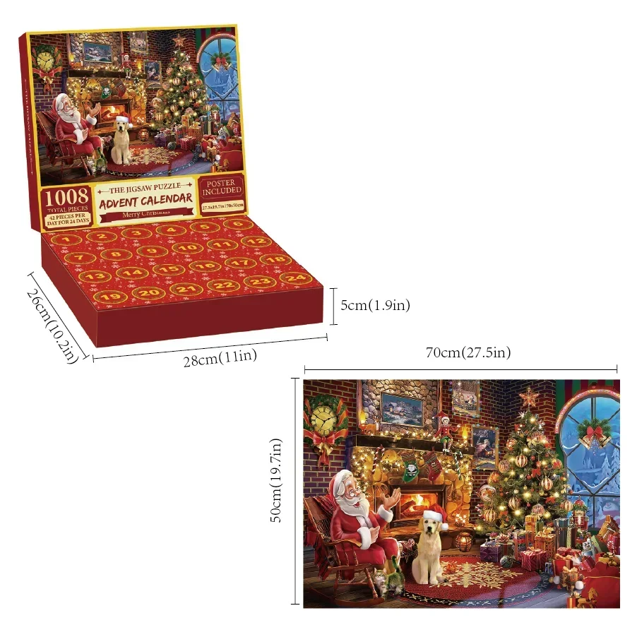 1008 Pieces Jigsaw Puzzle Merry Christmas Advent Calendar 2024 Merry Christmas Jigsaw Puzzles Holiday Puzzles Toys New Year Gift 2