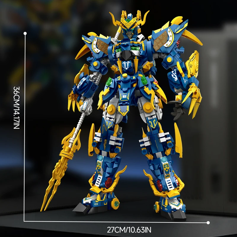 Big Superhero Mecha Robot Building Blocks Blue Dragon Warrior DIY Construction F