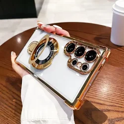 Luxury Plating Magnetic Bracket Shockproof Stand Holder Case for Note 14 Pro Plus 5G (Golden)
