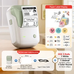 Wireless Thermal Label Printer - Portable Inkless Label Maker for Price Tags and Stickers (Green - 3 Rolls MixB)