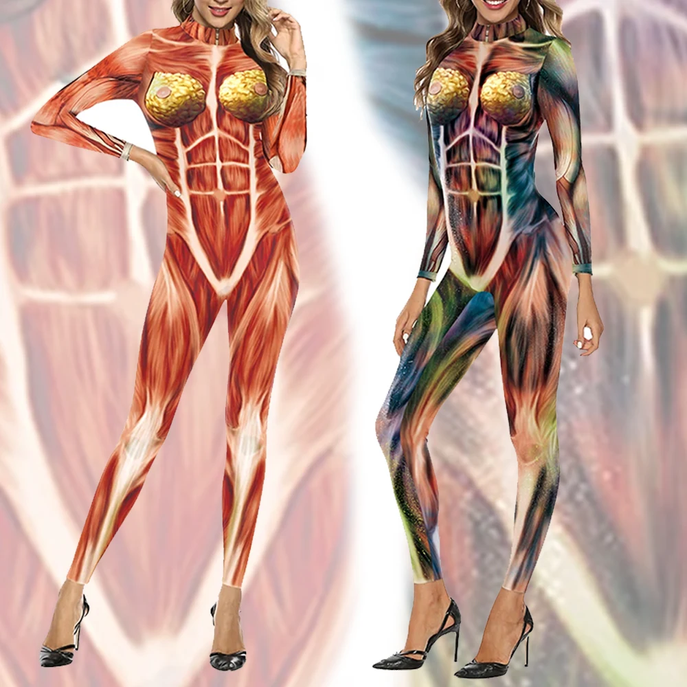 

Halloween Horror Bodysuit Women Human Blood Printing Cosplay Costume Holiday Party Disguise Oufit Female Jumpsuit Catsuit