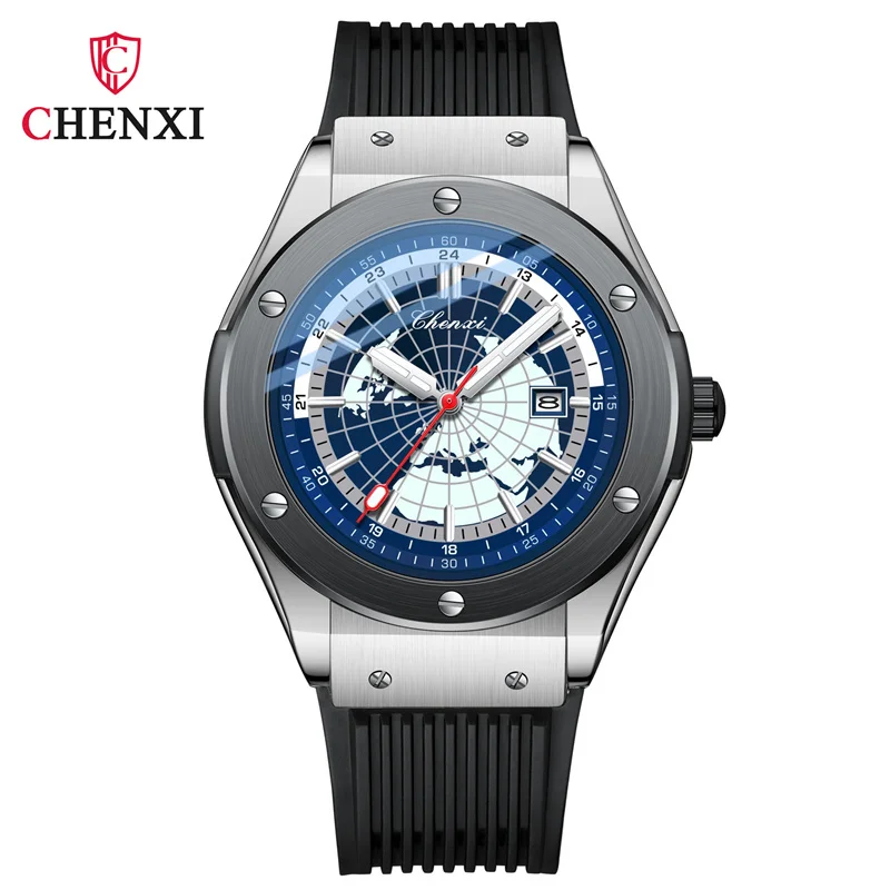 CHENXI 82442 Quartz Watch Men Casual Luxury Sport Watches Brand World Map Military Waterproof Wrist Watch for Male Clock Gift