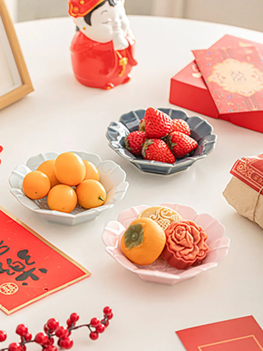 Porcelain Plate for Fruit and Foods, Ceramic Plate for Dessert, Tea Dish, Chinese Red, Wedding Party Supply, Gifts