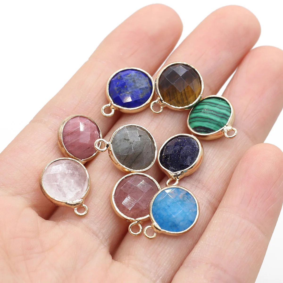 

Natural Stone Charms Round Section Crystals Rose Quartz Amethyst Gemstone Pendants for Jewelry Making DIY Necklace Earrings 4PC