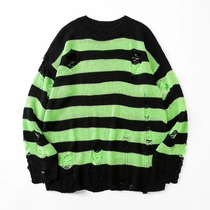 New Black Striped Sweater Ripple Sweater Men's Pullover Knit Pullover Men's Oversized Sweatshirt Harajuku Long SleeveTopSweater