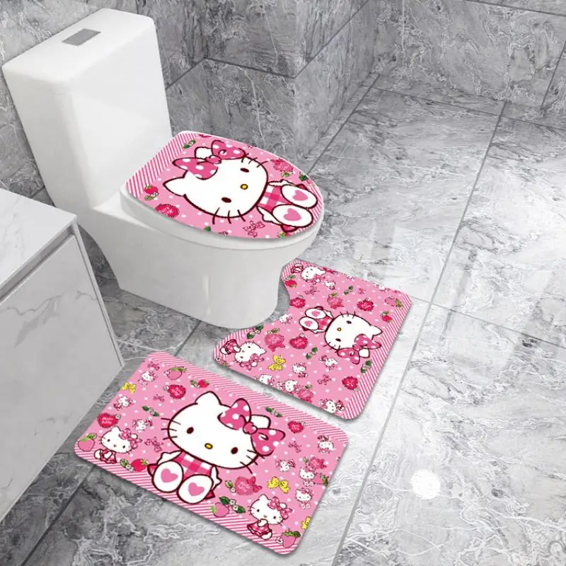 

Y2K милый Противоскользящий напольный коврик Hellokitty, 3 шт./комплект, фланелевый мультяшный чехол для унитаза My Melody, коврик для ванной комнаты, ковер в подарок