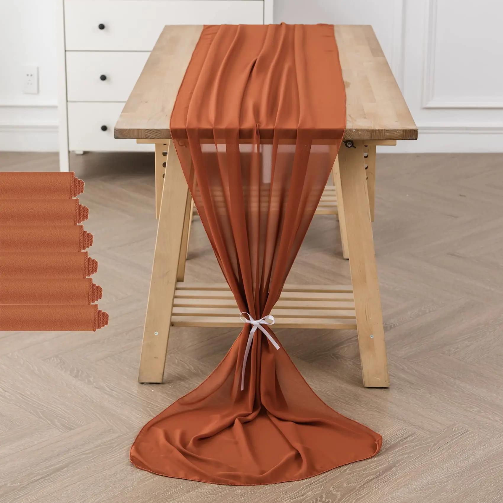 Corredor De Mesa De Chiffon De Terracota, Tecido De Seda Pura, Arco De Casamento Boho Draping Decoração, Decoração De Festa De Aniversário, Conjunto de 6