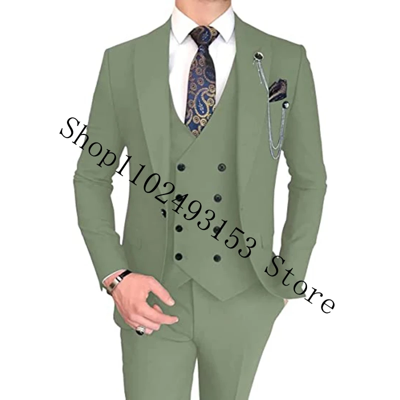 2023 New Arrival Suits For Men Slim Fit Peak Lapel 3 Pieces Formal Male Tuxedos For Wedding Blazer+Vest+Pants Costume Homme